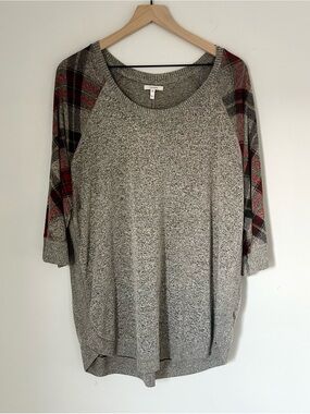 Maurices Plaid 3/4 Sleeve Brushed Knit Top